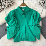 Korean Version Of The Design Sense Niche Bubble Sleeve Short Sleeve Shirt Women Loose Short Shirt Blouse Tide