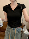Ins Hot Girls Pure Want To Close Waist Small Flying Sleeve Girl T-Shirt Short-Sleeved Tops New Solid Color Bottom Body-Repair Women's Tide