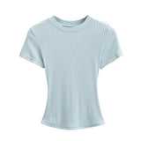 Flat-Up Base T-Shirt Thread Round-Neck Short-Sleeved Bottom Shirt Showing Skinny Short-Sized Hottie