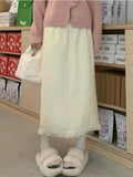 2026 Autumn And Winter New Tassel Knitted Half-Dress Woman Thick Medium Long A Skirt Open Fork Hair Bag Long Skirt
