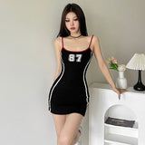 Pure Style Sexy Letter Hanging Dress Women's Summer Design Splicing Body Slimming And Hip Short Skirt