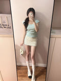 Korean Sweet And Gentle Wind Two Sets Of Green Body-Sleeved Tops Design Feel-Buffed Half-Body Skirt