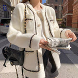 Small Fragrant Wind Set With Pearl Buckle Jacket 2025 New Imitation Watery Velvet Sweater Cardigan Women's Autumn And Winter Knitted Shirt Top