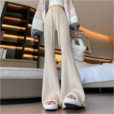 KANING Micro-Horn Knitted Trousers Women's Autumn And Winter Fashion High-Waisted Thin Trousers Lanky Soft Tug Trousers