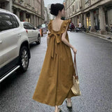 Sweet And Bare-Backed Flying Sleeve Bow Tie Dress Summer New Holiday Masked Thin Long Dress