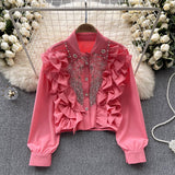 2025 Heavy Industry Fashion Rivet Pearl Decorative Shirt Design Sense Fashion Shirt Women