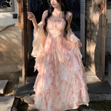 2025 Summer New Eden Oil Painting Dizzy Printing Waist Lotus Side Sling Skirt Korean Style Dress