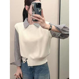 KANING Shirt Splicing Two-Piece Knitted Shirt 2026 Autumn And Winter New Design Knitted Sweater Vest