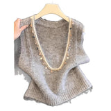 3.14 / Spring New XUAN XIAO JIE French Sweet Heavy Industry Flow Design Sense Knitting Vest