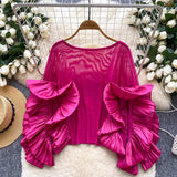 Light Luxury Famous Lady Shirt Women Summer Lotus Edge Thin Mesh Loose Royal Sister Temperament High-End Feel Blouse Tide