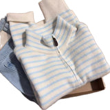 KANING Korean Design With A Sense Of Color Striped Knitted Cardigan 2026 Autumn And Winter New Collar Zipper Sweater Jacket