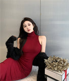 French Temperament Royal Sister Fan Gao Collar Dress Women Autumn And Winter New Design Tight Body Thin Ass Long Skirt
