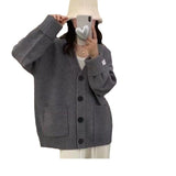 KANING Roll-Fleet Sticker V-Neck Button Knitted Cardigan 2026 Autumn New Korean Lazy Loose Sweater