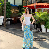 Rope-Smeared Waistcoat Female + Blue Broken Flower Skirt Summer New Seaside Holiday Style Two Sets