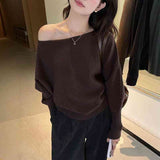 One Word Collar Languid Languid Niche Thin Sleeve Top Femininity Femininity Autumn Hannest Gentle Sweater Woman