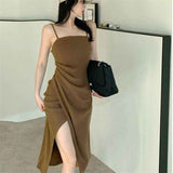 Fashion Temperament Pure Windy Sexy Sling Dress Women's Summer Design Sense Folded Long Skirt