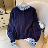 KANING French Wooden Ear Bump Color Knitted Cardigan Women 2026 Autumn New Women's Sweater Women's Knitted Shirt