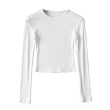 Hottie High Elastic Short Small Neck-Up T-Shirt Exposed Belly Button-Button Tight Bottom Shirt