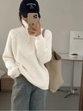 Autumn And Winter Pit Half Zipper Sweater Female Design Collar Soft Languid Lazy Outside Wearing Knitted Shirt Top