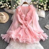French Gentle Wind Lotus Leaf Side V-Neck Dress Woman 2025 New Summer Slimming Temperament Princess Dress