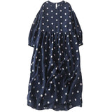 2026 Spring And Autumn New Literary Retro Blue Dot Dress Rounded Long Sleeve French Elegant Cotton Dress