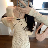 2026 New Korean Wave Point Sling Bow Tie Dress Female Gentle Temperament Small Long Dress