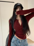 Spice Girls Slim Elastic Long Sleeves Shoulder T-Shirt Girls Spring And Autumn Sexy Body Bottoming Shirt Tight Thin Top