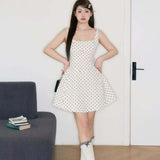 Large-Size Women's Wave Point Sling Dress Summer French Style First Love Waist A Skirt + Sunscreen Cardigan Two Sets