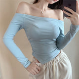 Purely Sexy Shoulder Long-Sleeved T-Shirt Femininity T-Shirt Femininity T-Shirt Girl Tide