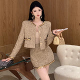 French Small Fragrant Set Coarse Flowers, The Shequin Long Sleeve Short Coat Women Wear A Bag Of Hips And Skirts Two Sets In Autumn And Winter