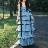 Fashion Thin Temperament Dress Thousands Of Gold Famous Wind Strapped Sling Heavy Industry Lotus Leaf Side Dress