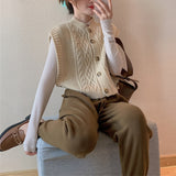 2026 Autumn Solid Color Round Collar Commuting Outside The Button Coarse Needle Silkless Soft Silk Sweater Knitted Vest