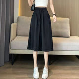 Ice Silk Wide Leg Pants High Waist Hanging Skirts Summer Thin Ladies Pants New Folded Seven-Point Pants