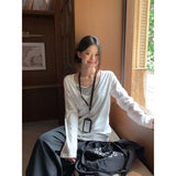 [Floak Cotton] White Striped Two Long-Sleeved T-Shirts On The Autumn Korean Loose Lazy Windshield Shirt