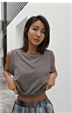 Summer Thin Loose Solid Color Small Vest Women's Sports Quick Dry Fitness Yoga Clothes Dress Shirt