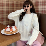 Miss Xue Autumn And Winter New Mahjong Sweater Handmade Three-Dimensional Small Flowers Gentle Wind First Love Knitting Shirt