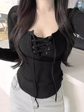 Ins Tide Women Feel Pure Desire Short Strap Bra Long Sleeves Bottom Topie Women Tight T-Shirt