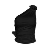 Sweet Hottie Sexy One-Shoulder Sleeveless Vest Women Summer New Slim Splicing Splicing Short Top
