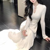 New Chinese-Style Improved Embroidery Waist Dress Autumn Temperament Semi-High Collar Removable Shawl Skirt