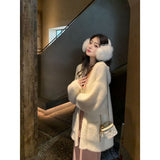 KANING Hooded Imitation Water Velvet Knitted Cardigan 2026 Autumn New Women's Long Languid Sweater Coat