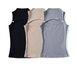 Personality Pure Wind Half-High Collar Hollow Vest Top Spring And Summer New Sexy Slimming Hottie Sleeveless Short