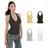 Vintage V-Neck Sexy Babes Hanging Neck Sling Vest Women Summer New Dress Short-Term Open-Umbil Umbilly Blouse Tide