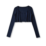 Pure Round-Neck Long Sleeves V Collar Knitted Cardigan Repair Waist Short Top Long Sleeve