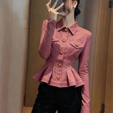 Early Autumn Is Very Good-Looking Blue Coat Female Fashionable Temperament Taut Tidly Taut Tidly Blouse