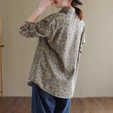 2026 Spring New Large Size Broken Flower Long-Sleeved Shirt Lady Shirt Cotton Top