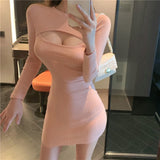 Purely Sexy Hottie Hollow Long-Sleeved Dress Women Autumn And Winter New Tight Body Slim Folded Wearing Fashion Ass And Hip Skirts