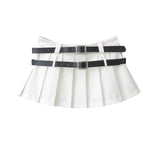 Vintage College Style Ultra-Low-Waund 100-Folded Skirt Hottie Double Belt Folding Anti-Light A-Word Super Short Skirt