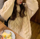 Autumn And Winter New Solid Color Soft Sticky Flower Sweater Female Retro Loose Thick Sesame T-Shirt