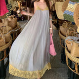 Summer Chiffon Splicing Lace Sling Dress Femininity Gentle Wind Loose Holiday Dress