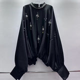 Heavy Industry French Court Style Drilled Bat Sleeve Design Small Fashion Quality Shirt 2025 Autumn And Winter New